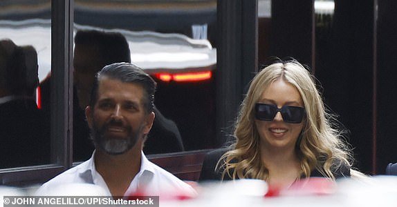 Mandatory Credit: Photo by John Angelillo/UPI/Shutterstock (14511920c) Tiffany Trump and Donald Trump Jr. depart before former President Donald Trump exits Trump Tower to attend closing arguments in his hush money trial at Manhattan Criminal Court in New York City on Tuesday, May 28, 2024. The former president has pleaded not guilty to 34 counts of falsifying business records, a felony that is punishable by up to four years in prison. Former President Trump Criminal Trial in New York, United States - 28 May 2024