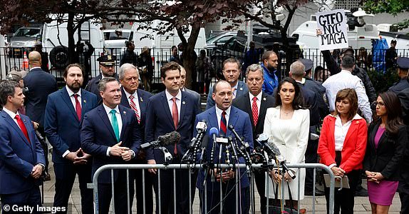 NEW YORK, NEW YORK - MAY 16: Rep. Bob Good (R-VA) speaks alongside House Republicans during a press conference at Collect Pond Park outside of Manhattan Criminal Court during former U.S. President Donald Trump's hush money trial on May 16, 2024 in New York City. Michael Cohen, former U.S. President Donald Trump's former attorney, is taking the stand again today to continue his cross examination by the defense in the former president's hush money trial. Cohen's $130,000 payment to Stormy Daniels is tied to Trump's 34 felony counts of falsifying business records in the first of his criminal cases to go to trial. (Photo by Michael M. Santiago/Getty Images)