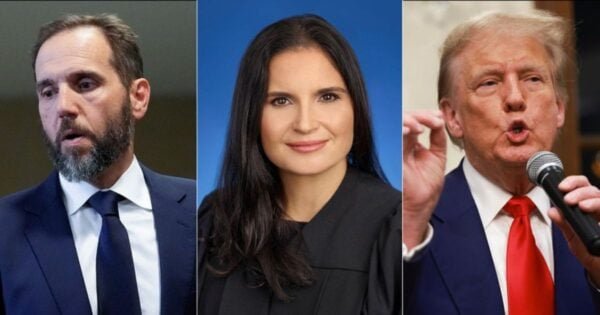 From left: Special Counsel Jack Smith, U.S. District Court Judge Aileen M. Cannon and former President Donald Trump.