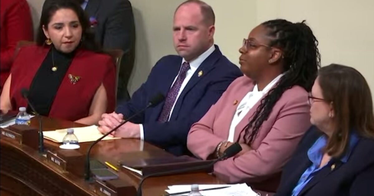 Diverse group of officials seated at a legislative hearing, engaged in discussion, showcasing a range of expressions and attire in a formal setting.