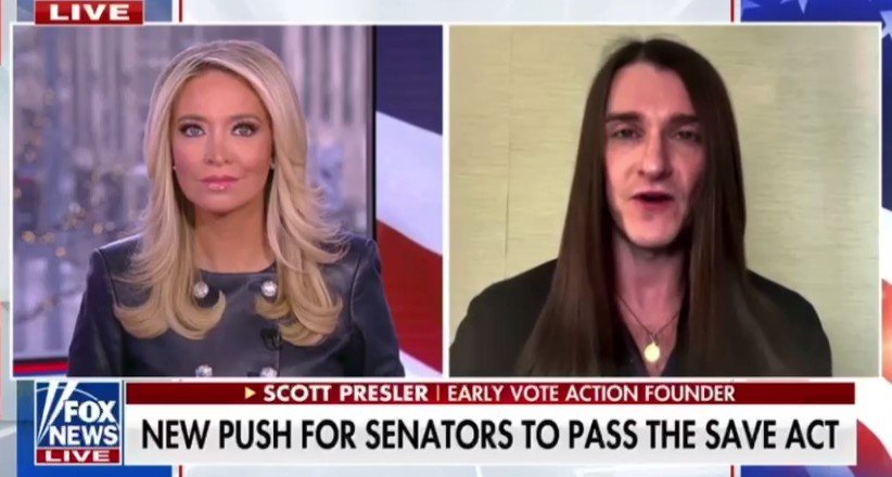 Fox News segment featuring Scott Presler discussing the new push for senators to pass the Save Act, alongside the host.