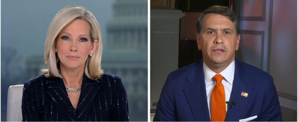 News anchors discussing current events, with a backdrop of the Capitol building, highlighting political dialogue and analysis.