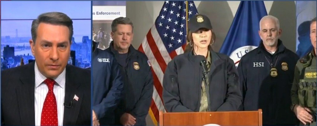 Press conference featuring law enforcement officials discussing immigration enforcement, with a focus on public safety and community impact.