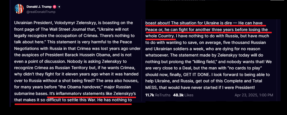 Donald Trump criticizes Ukrainian President Zelenskyy’s statements about Crimea, highlighting their impact on peace negotiations with Russia amid ongoing conflict.
