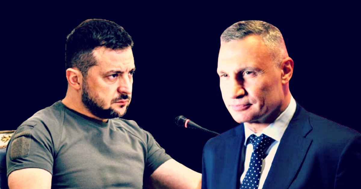 Ukrainian President Volodymyr Zelensky and Kyiv Mayor Vitali Klitschko appear in a discussion, highlighting key political leadership during a critical time for Ukraine.