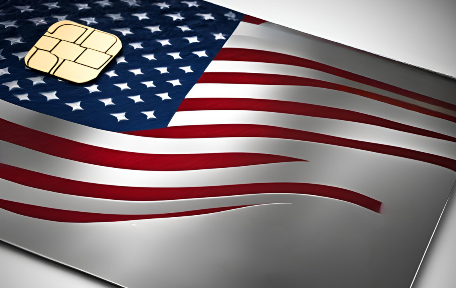 SIM card on a background of the American flag, symbolizing mobile connectivity and patriotism in the United States.