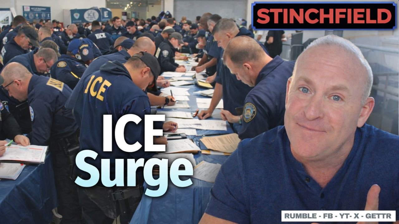 ICE agents conducting operations and paperwork during a surge event, highlighting law enforcement activities and immigration enforcement efforts.
